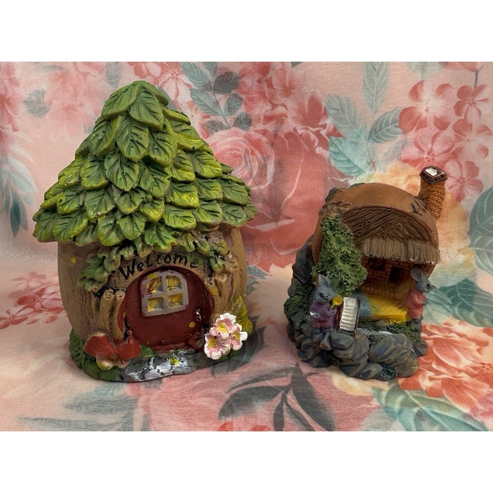 Ceramic‎ Fairy Garden Houses Lot Welcome Tree & Rabbit Cottage Decor